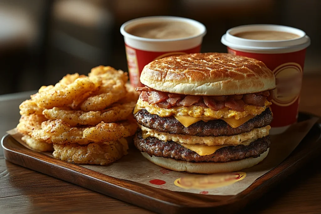 A tray with a variety of breakfast sandwiches and sides