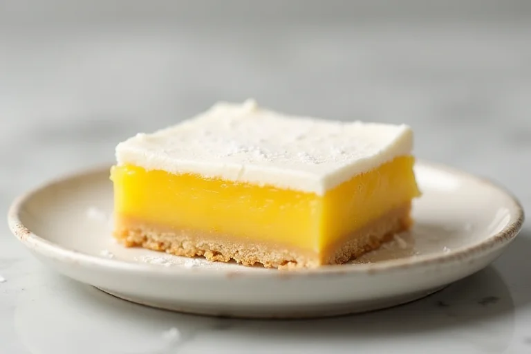 Close-up of a perfect lemon bar crust with smooth lemon filling