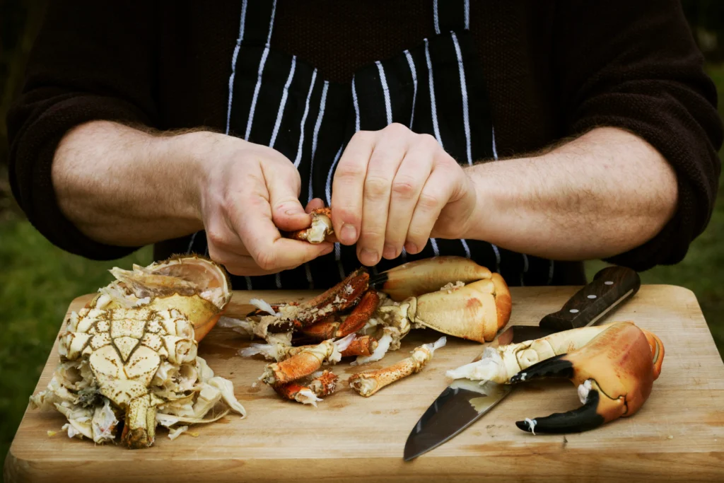 Fresh crab being cleaned and prepped for cooking