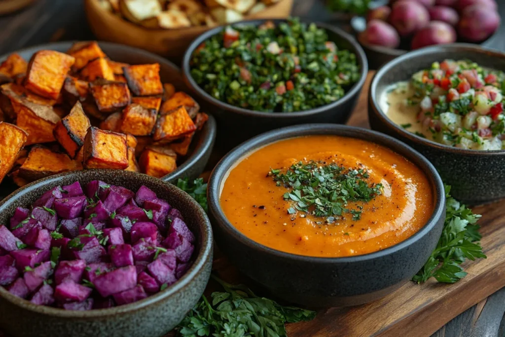 A variety of dishes made with purple sweet potatoes