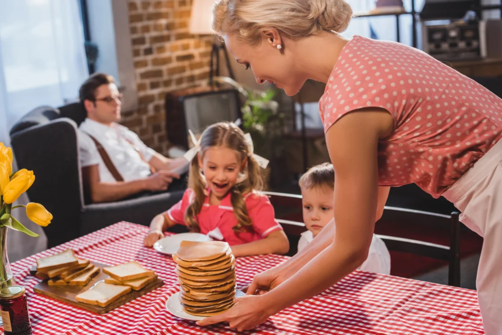 A family enjoying breakfast together at a Burger King restaurant