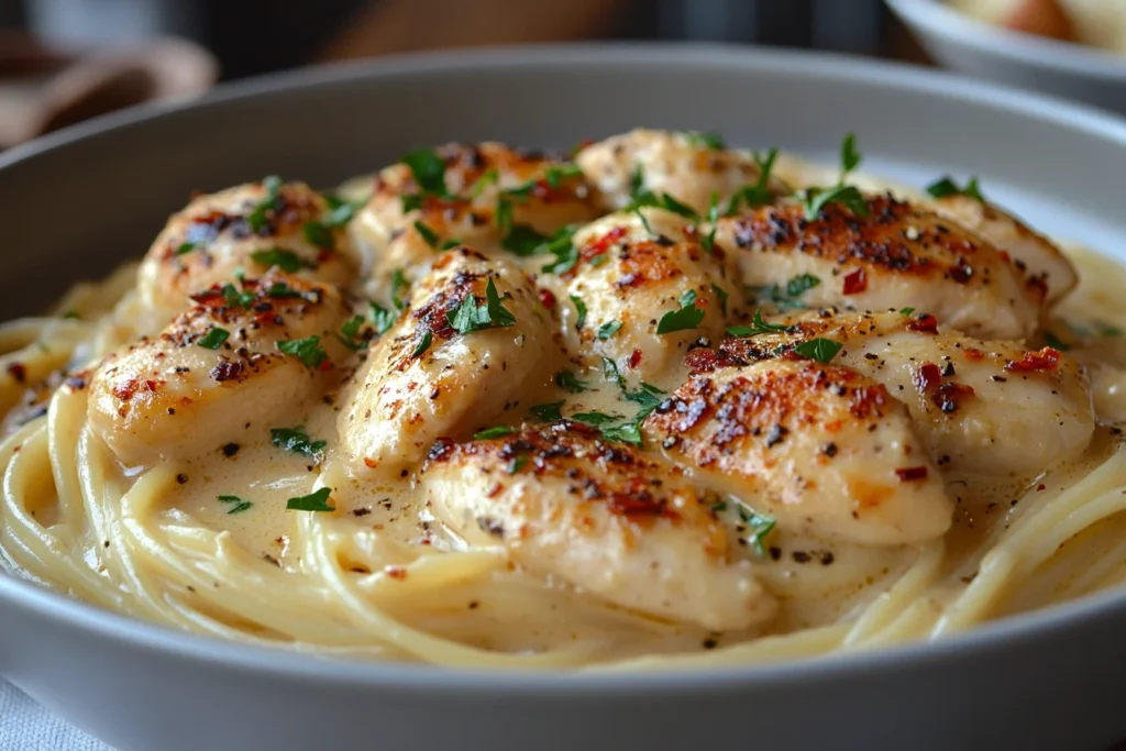 Angel Chicken served with pasta