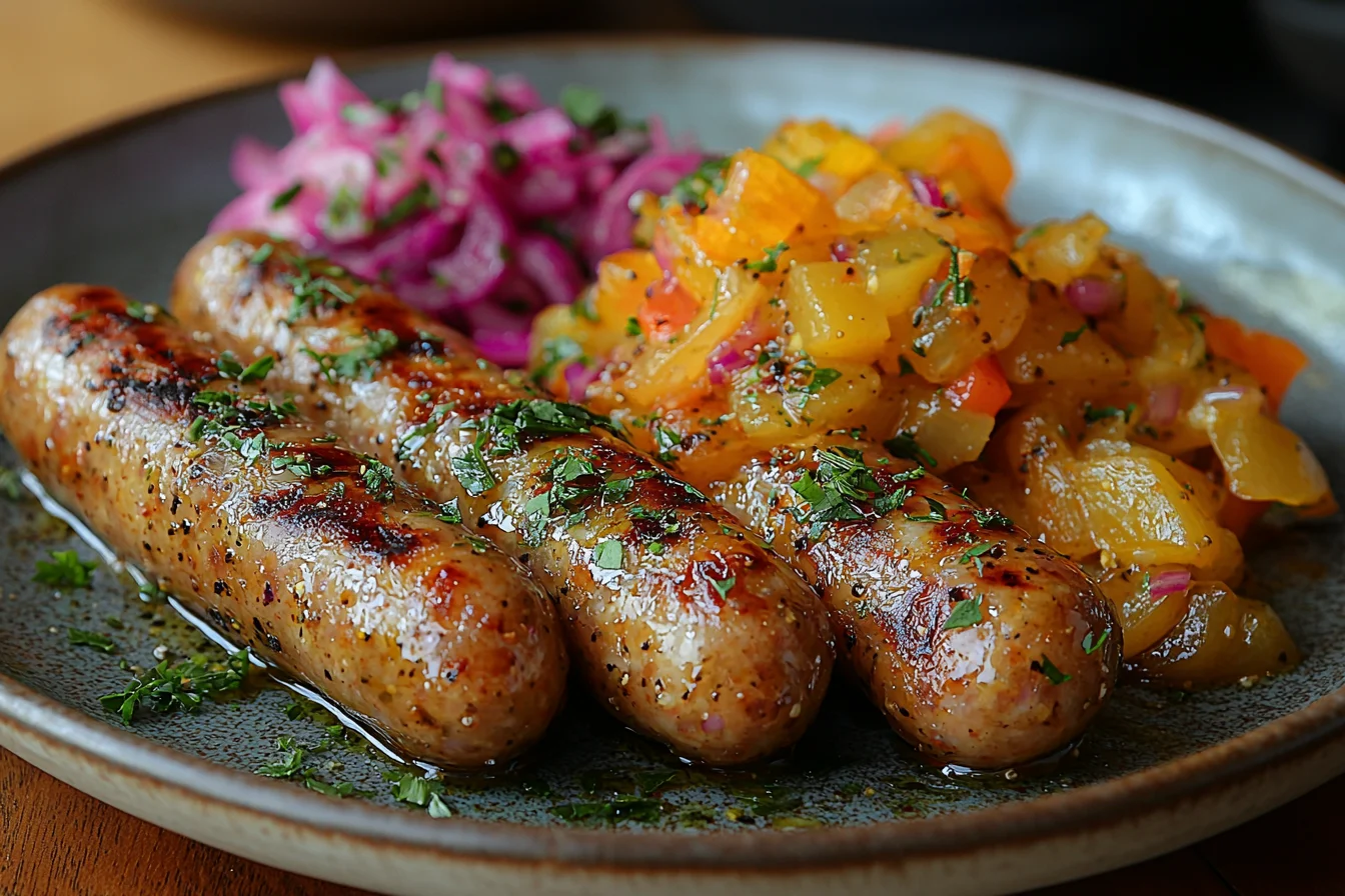 A plate of traditional potato sausage with side dishes