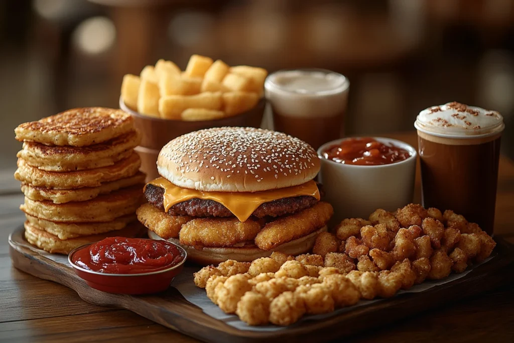 What does Burger King serve in the morning? A breakfast spread with Croissan’wich, hash browns, and coffee