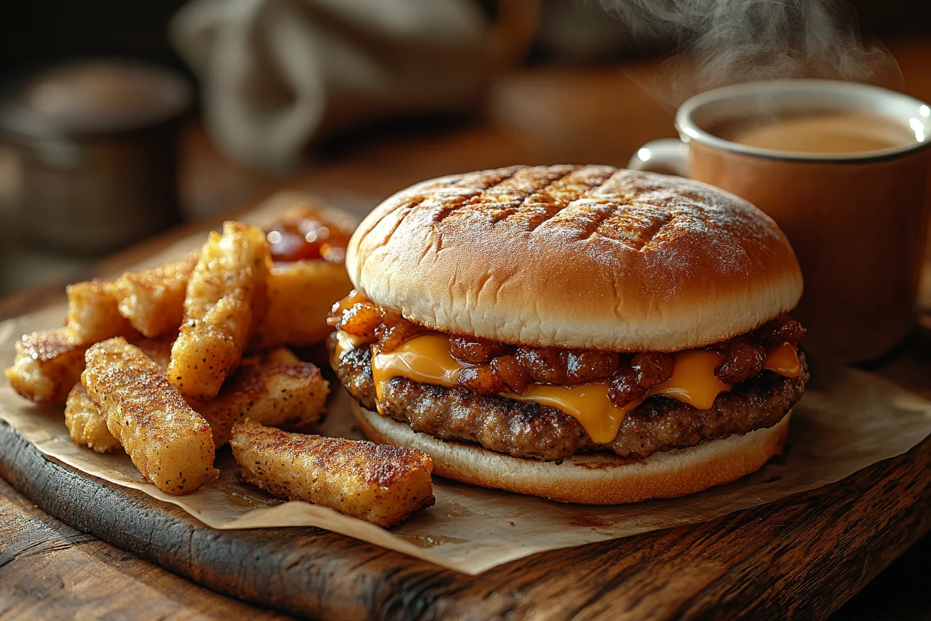 Burger King breakfast menu featuring Croissan'wich, hash browns, and coffee