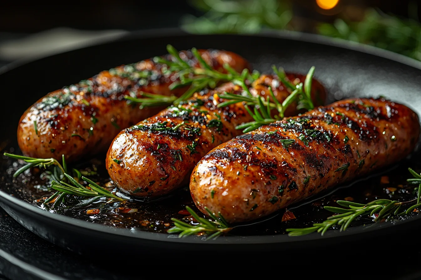 Gordon Ramsay demonstrating how to cook sausages in a kitchen