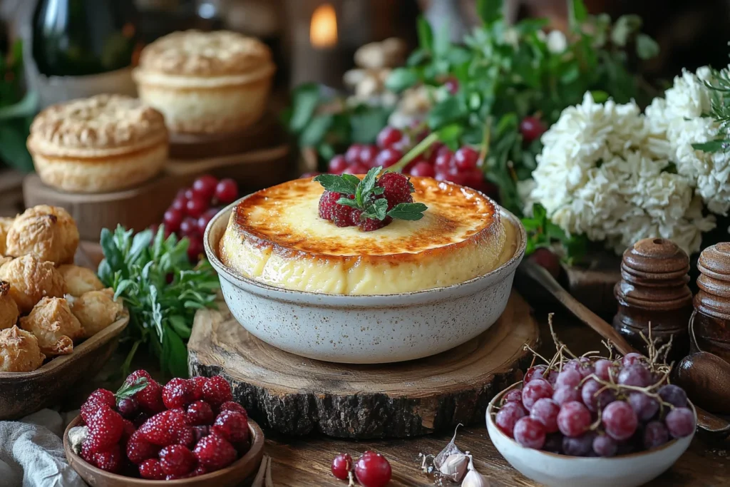 A variety of creamy desserts, including pudding, and stirred custard