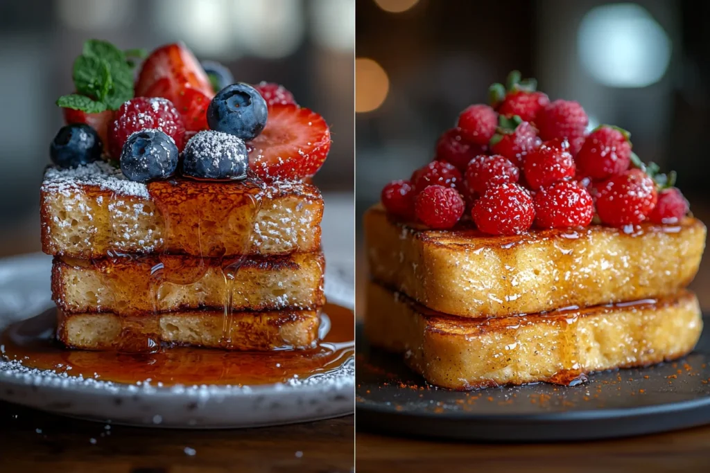 French toast and Texas toast side by side on a table