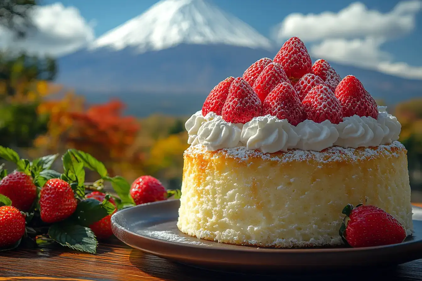 Angel food cake with strawberries and whipped cream