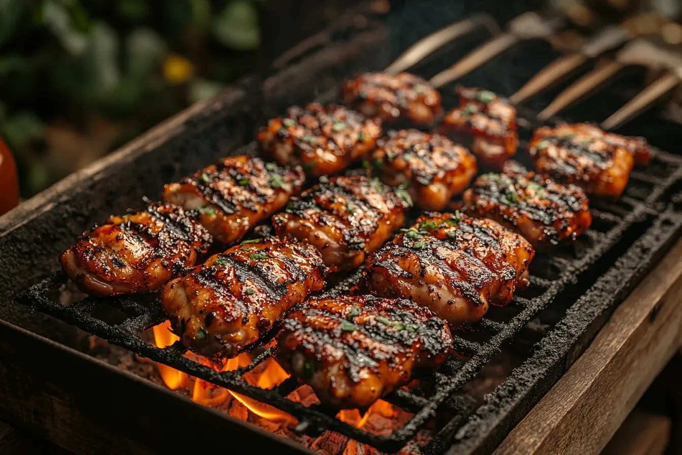 Smoking chicken thighs on a backyard grill