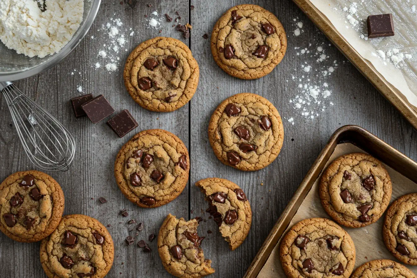 Freshly baked gooey chocolate chip cookies