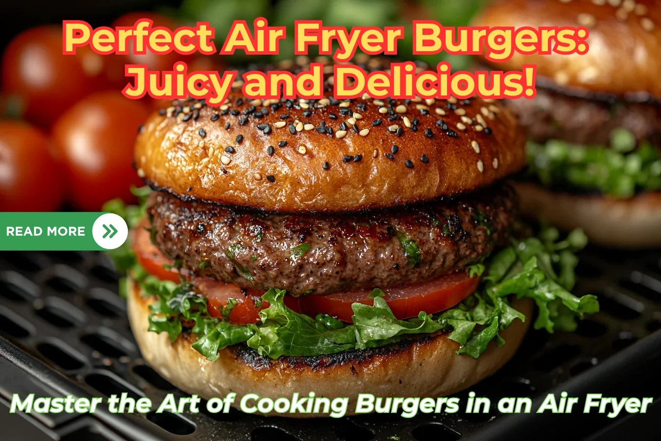 Perfectly cooked burger in an air fryer with fresh toppings