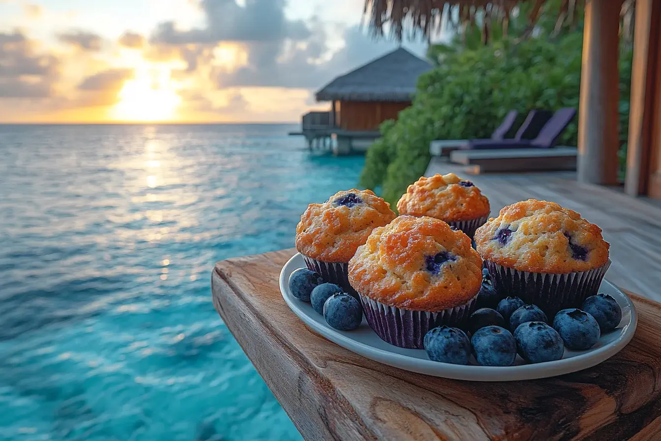 Freshly baked golden-brown muffins with steam rising