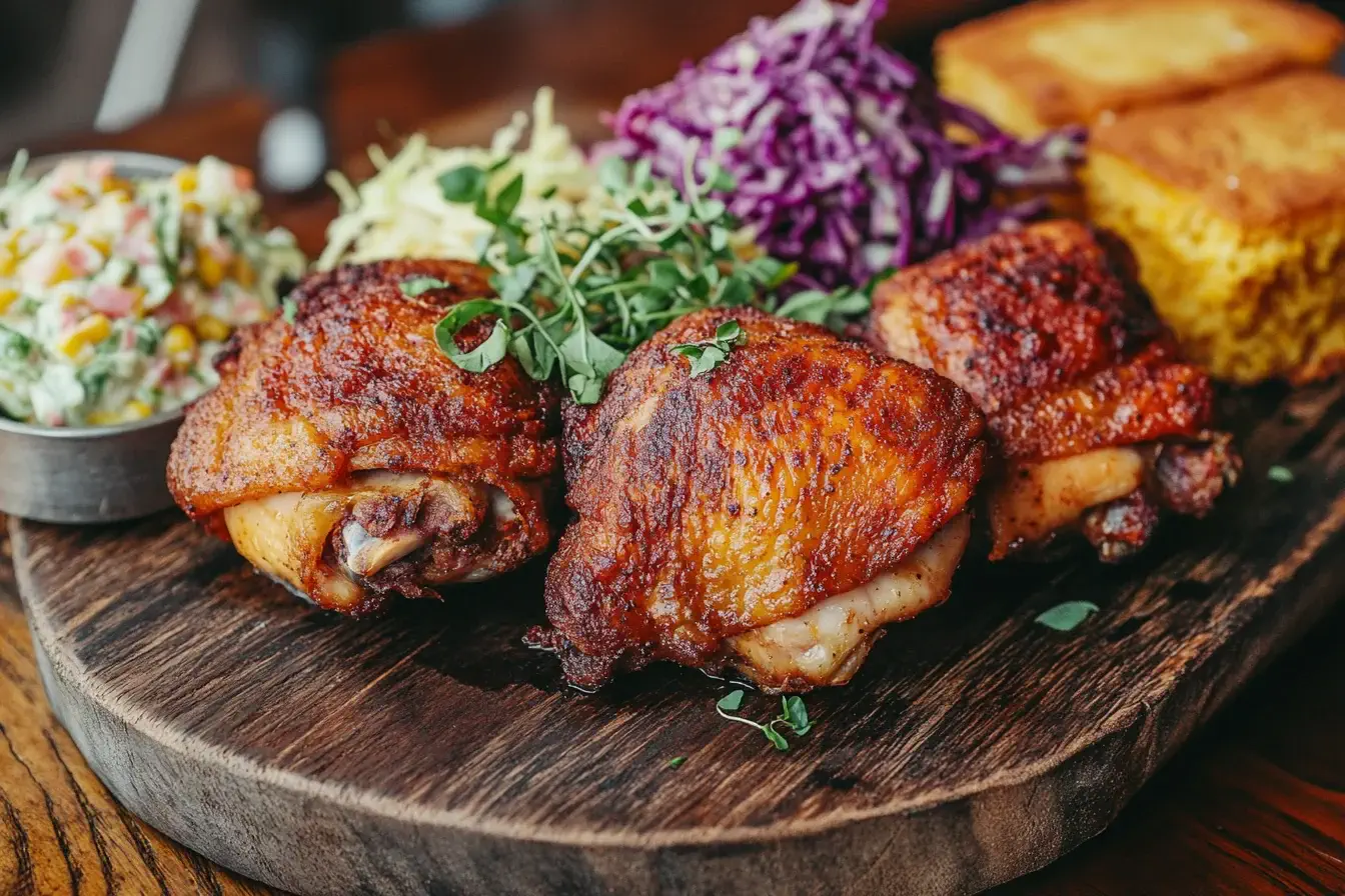 Perfectly smoked chicken thighs with crispy golden skin