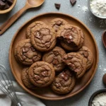 Gooey chocolate chip cookies with melted chocolate oozing out